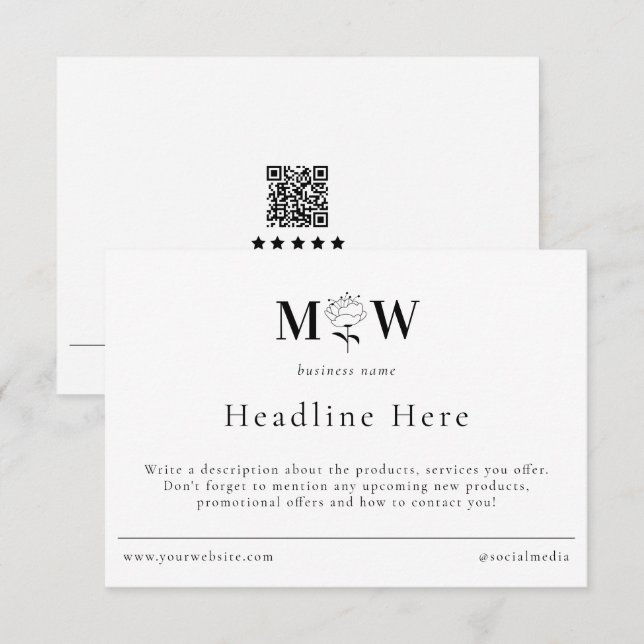 Review Thank Packaging Insert Floral Monogram Info You Card (Front/Back)