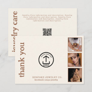 Review Thank You Jewelry Care Card Order Insert