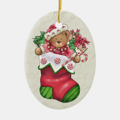 Revised Christmas Teddy Bear Ceramic Ornament