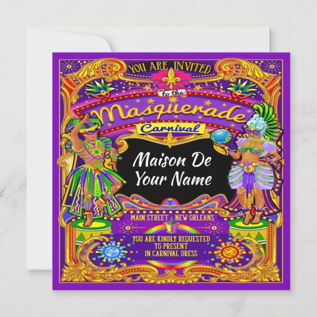 Revised Masquerade Mardi Gras Carnival Invitation (Front)