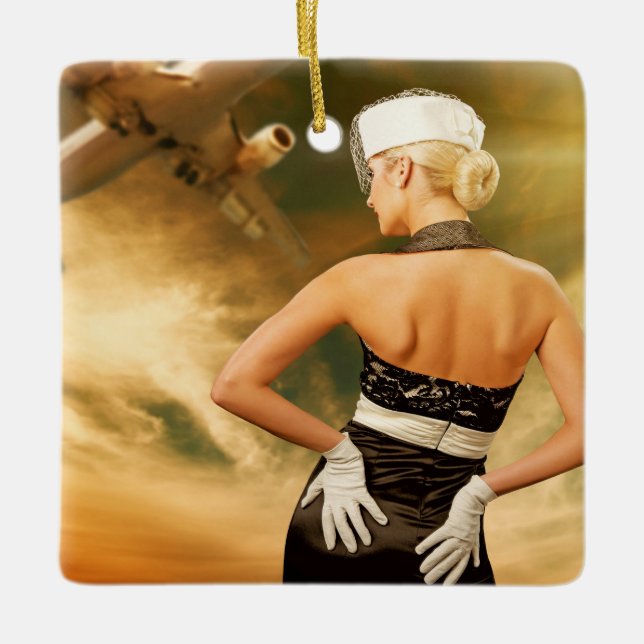 Revised Retro Flight Attendant - SRF Ceramic Ornament (Front)