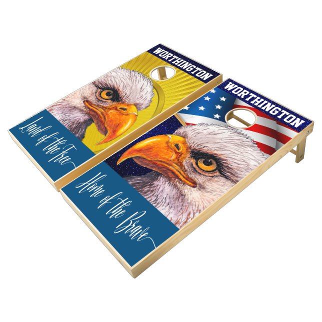 REVISED USA Flag and Eagle  Cornhole Set (Angled)