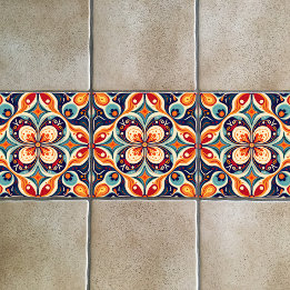 Revisited Mexican folk art floral Ceramic Tile