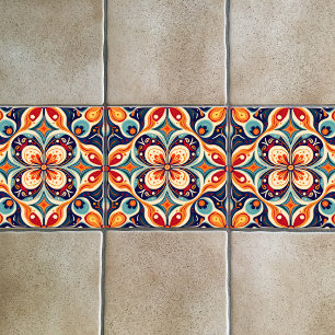 Revisited Mexican folk art floral Ceramic Tile