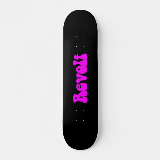 Revolt - Magenta on Black Skateboard Deck (Front)