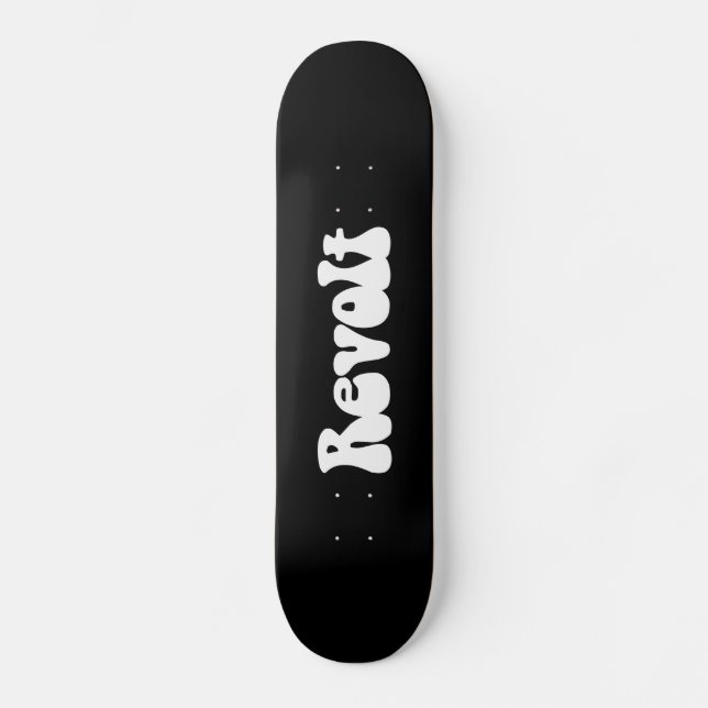 Revolt - White on Black Skateboard Deck (Front)