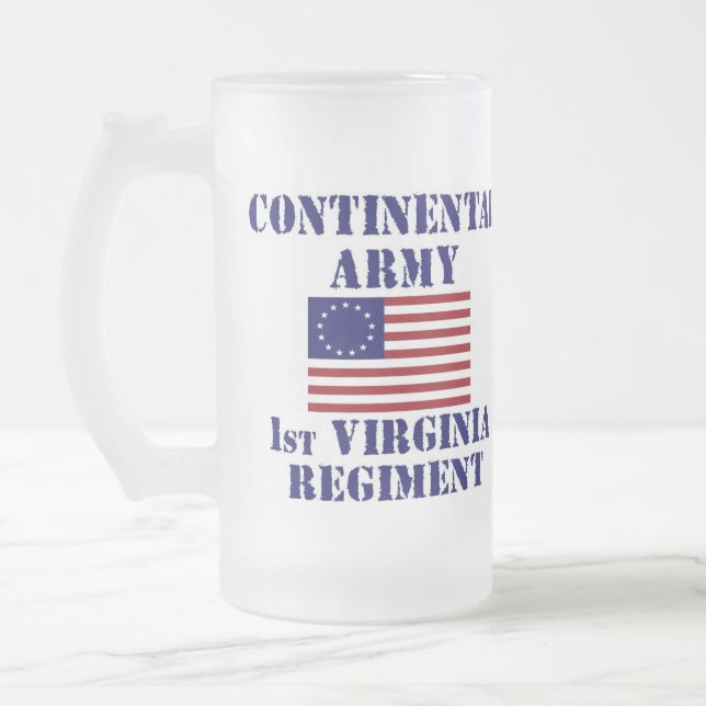 Revolutionary War 1st Virginia Regiment Glass Frosted Glass Beer Mug (Left)