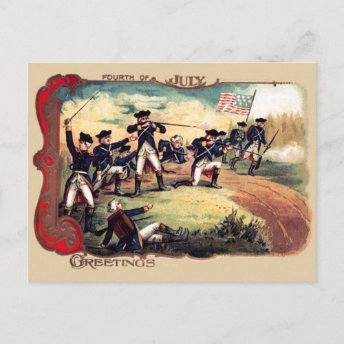 Revolutionary War Battle American Flag Postcard
