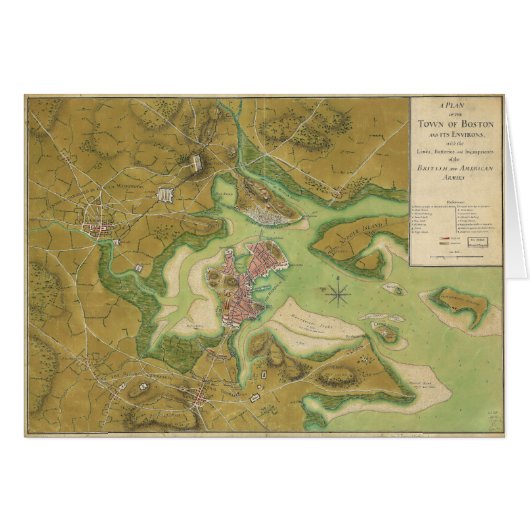 Revolutionary War Map of Boston Harbor 1776 Cards (Front Horizontal)