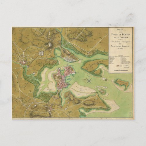 Revolutionary War Map of Boston Harbor 1776 Postcard