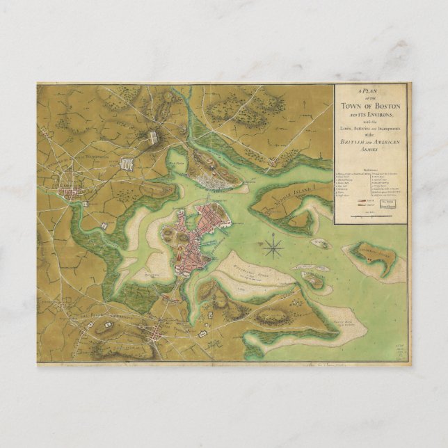 Revolutionary War Map of Boston Harbor 1776 Postcard (Front)