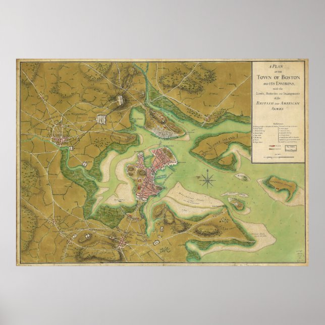 Revolutionary War Map of Boston Harbor 1776 Poster (Front)
