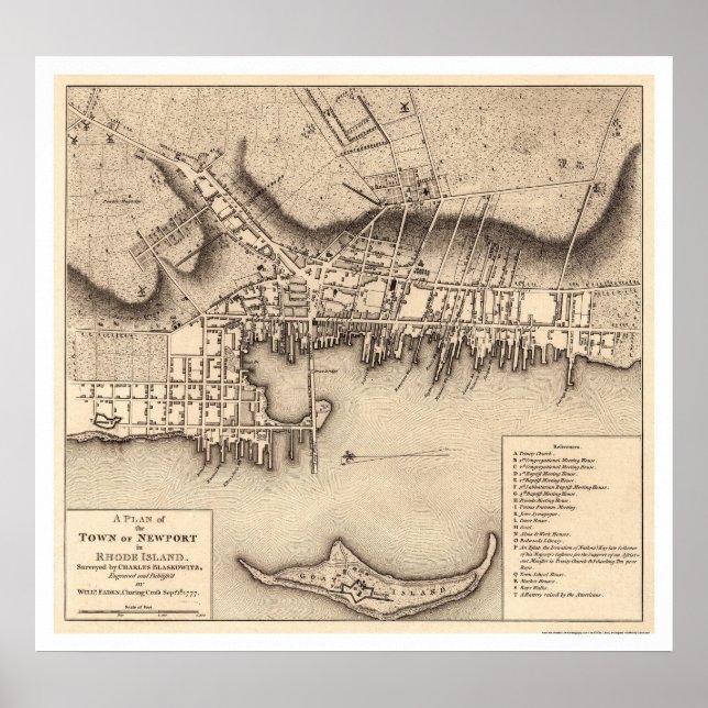 Revolutionary War Newport Map - 1777 Poster (Front)