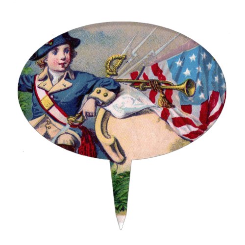 Revolutionary War patriotic boy flag vintage art Cake Topper