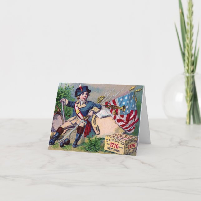Revolutionary War patriotic boy flag vintage art Card (Front)