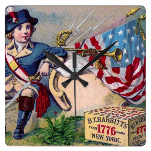 Revolutionary War patriotic boy flag vintage art Square Wallclock