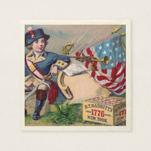 Revolutionary War patriotic boy flag vintage art Paper Napkins