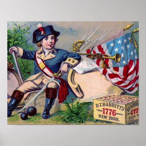 Revolutionary War patriotic boy flag vintage art Poster