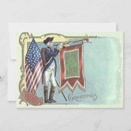 Revolutionary War Soldier American Flag Horn Invitation