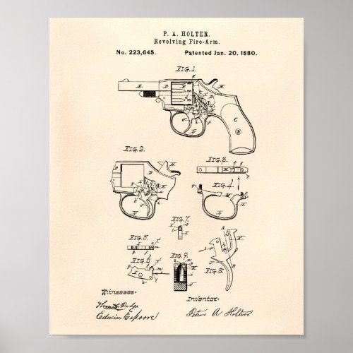 Revolver Fire Arm 1880 Patent Art Old Peper Poster