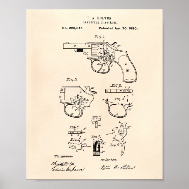Revolver Fire Arm 1880 Patent Art Old Peper Poster (Front)