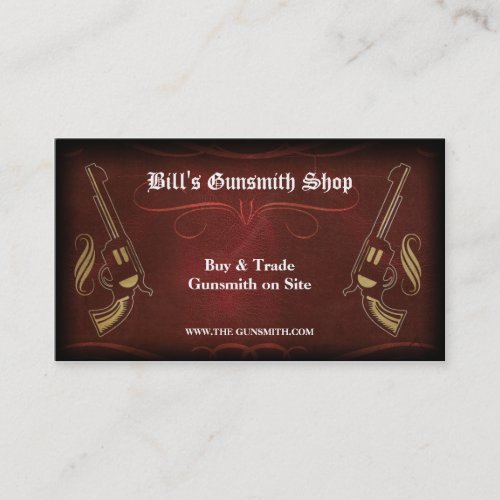 Revolver Gun &amp; Red Leather Business Card