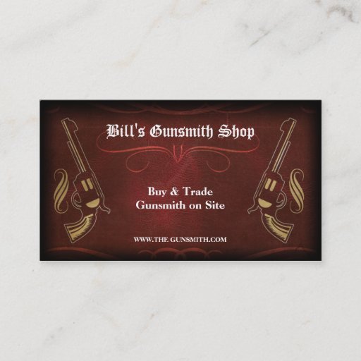 Customizable Revolver Gun &amp; Red Leather Business Card