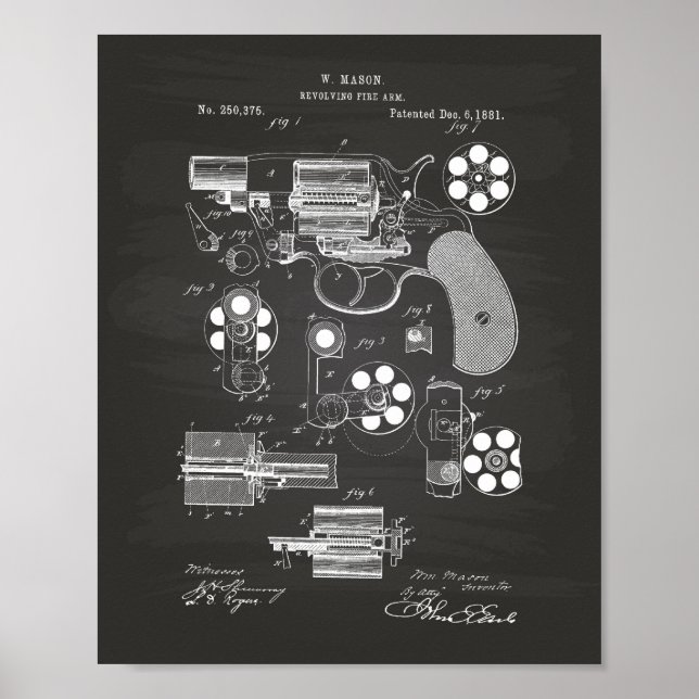 Revolving Fire Arm 1881 Patent Art - Chalkboard Poster (Front)