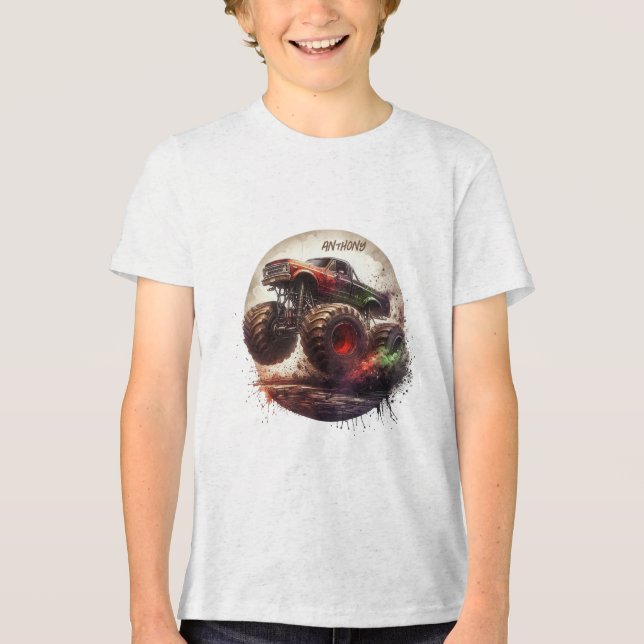 “Revved Up & Ready to Roll” Custom Monster Truck Tri-Blend Shirt (Front)