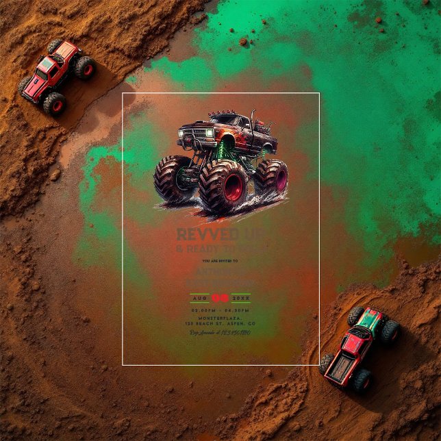 Revved Up & Ready to Roll! Monster Truck Birthday  Acrylic Invitations (Revved Up & Ready to Roll! Monster Truck Birthday Acrylic Invitation)