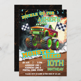 Revved Up & Ready to Roll Monster Truck Birthday Invitation