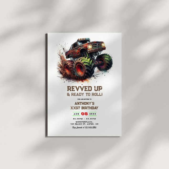 “Revved Up & Ready to Roll” Monster Truck Birthday Invitation (“Revved Up & Ready to Roll” Monster Truck Birthday Invitation)