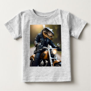 **"Revved Up Rex: T-Rex in Leathers on a Motorbike Baby T-Shirt