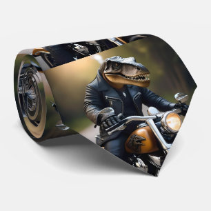 **"Revved Up Rex: T-Rex in Leathers on a Motorbike Neck Tie