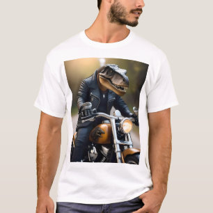 **"Revved Up Rex: T-Rex in Leathers on a Motorbike T-Shirt