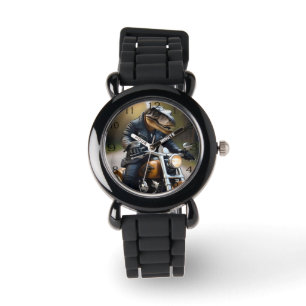 **"Revved Up Rex: T-Rex in Leathers on a Motorbike Watch