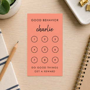 Reward Card Coral Girls Behavior Punch Chart