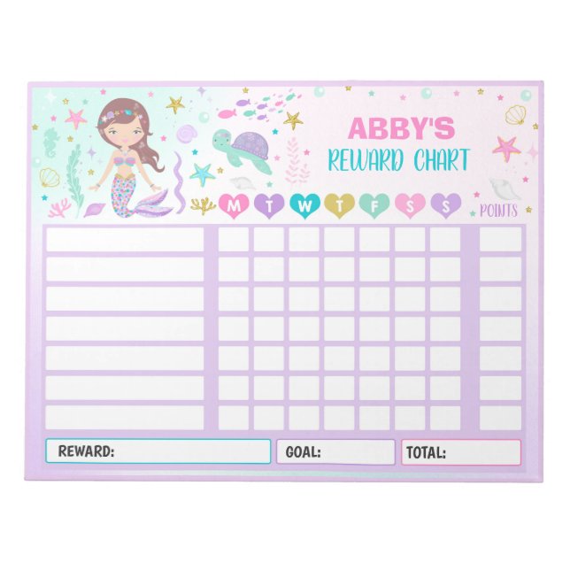Reward Chart Mermaid Personalized Chore Chart Notepad (Front)