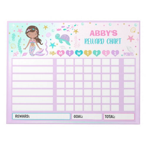 Reward Chart Mermaid Personalized Chore Chart Notepad