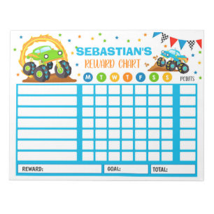 Reward Chart Monster Truck Personalized Chores Notepad