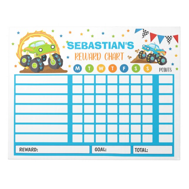 Reward Chart Monster Truck Personalized Chores Notepad (Front)