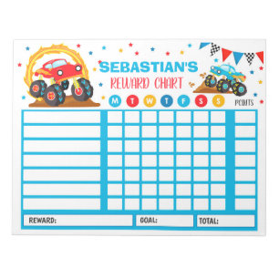 Reward Chart Monster Truck Personalized Chores Notepad
