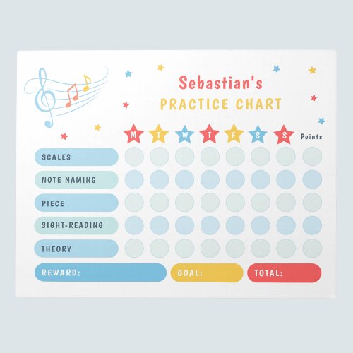 Reward Chart Music Practice Stars Colorful Notepad