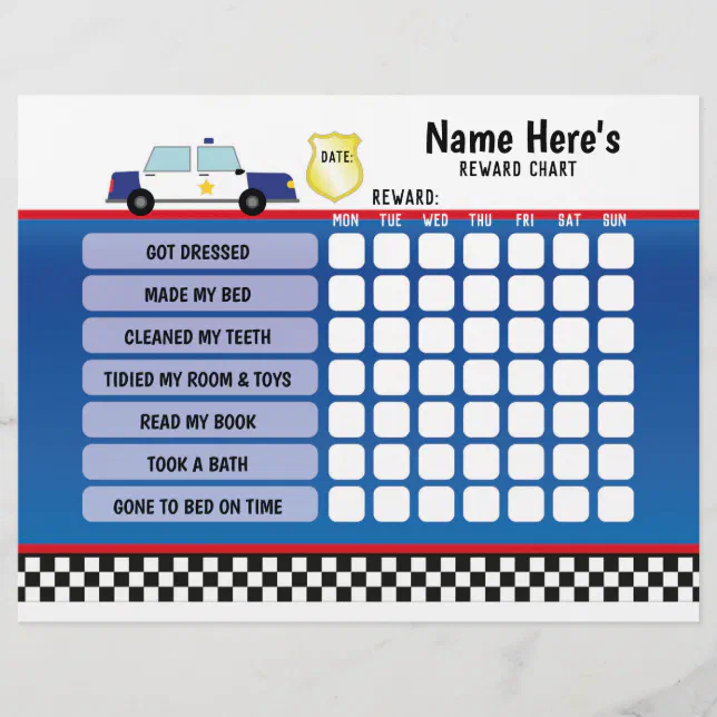 Reward Chart Personalised Police Car Planner Kids Flyer Zazzle