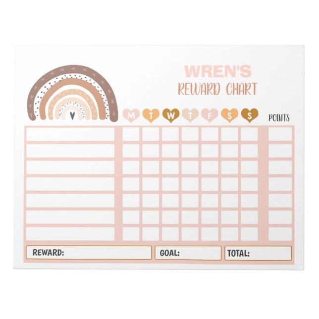Reward Chart Rainbow Personalized Chore Chart Notepad (Front)