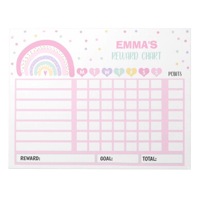 Reward Chart Rainbow Personalized Chore Chart Notepad (Front)