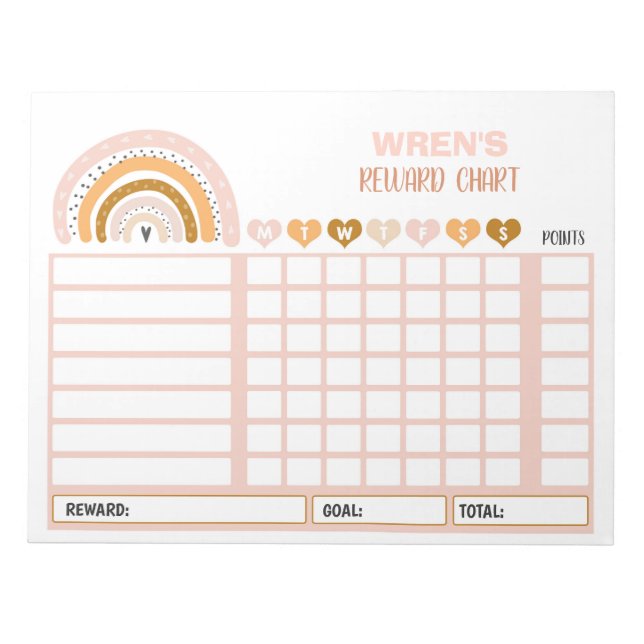 Reward Chart Rainbow Personalized Chore Chart Notepad (Front)