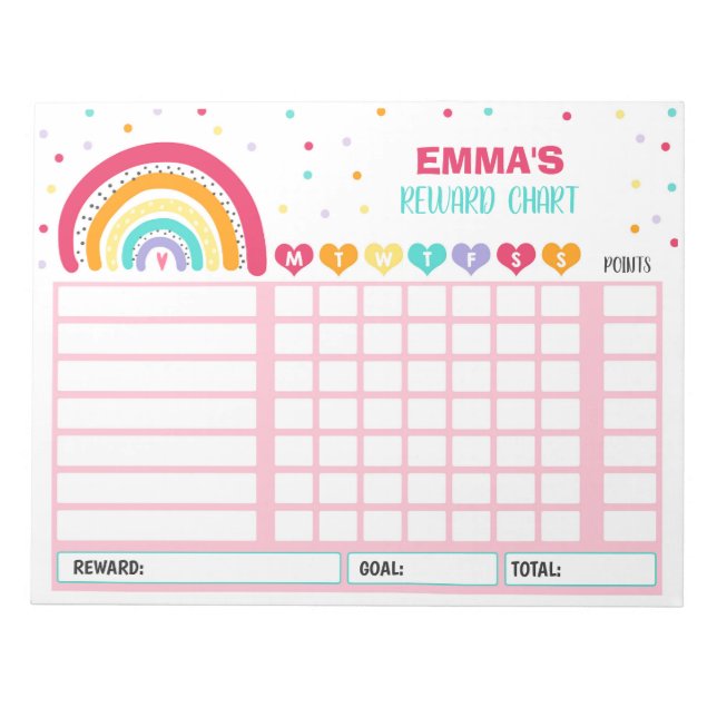 Reward Chart Rainbow Personalized Chore Chart Notepad (Front)