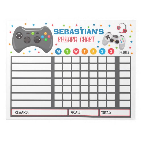 Reward Chart Video Game Personalized Chore Chart Notepad