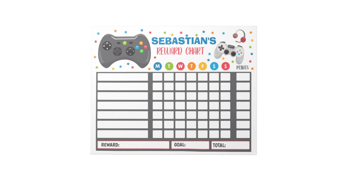Reward Chart Video Game Personalized Chore Chart Notepad | Zazzle.com